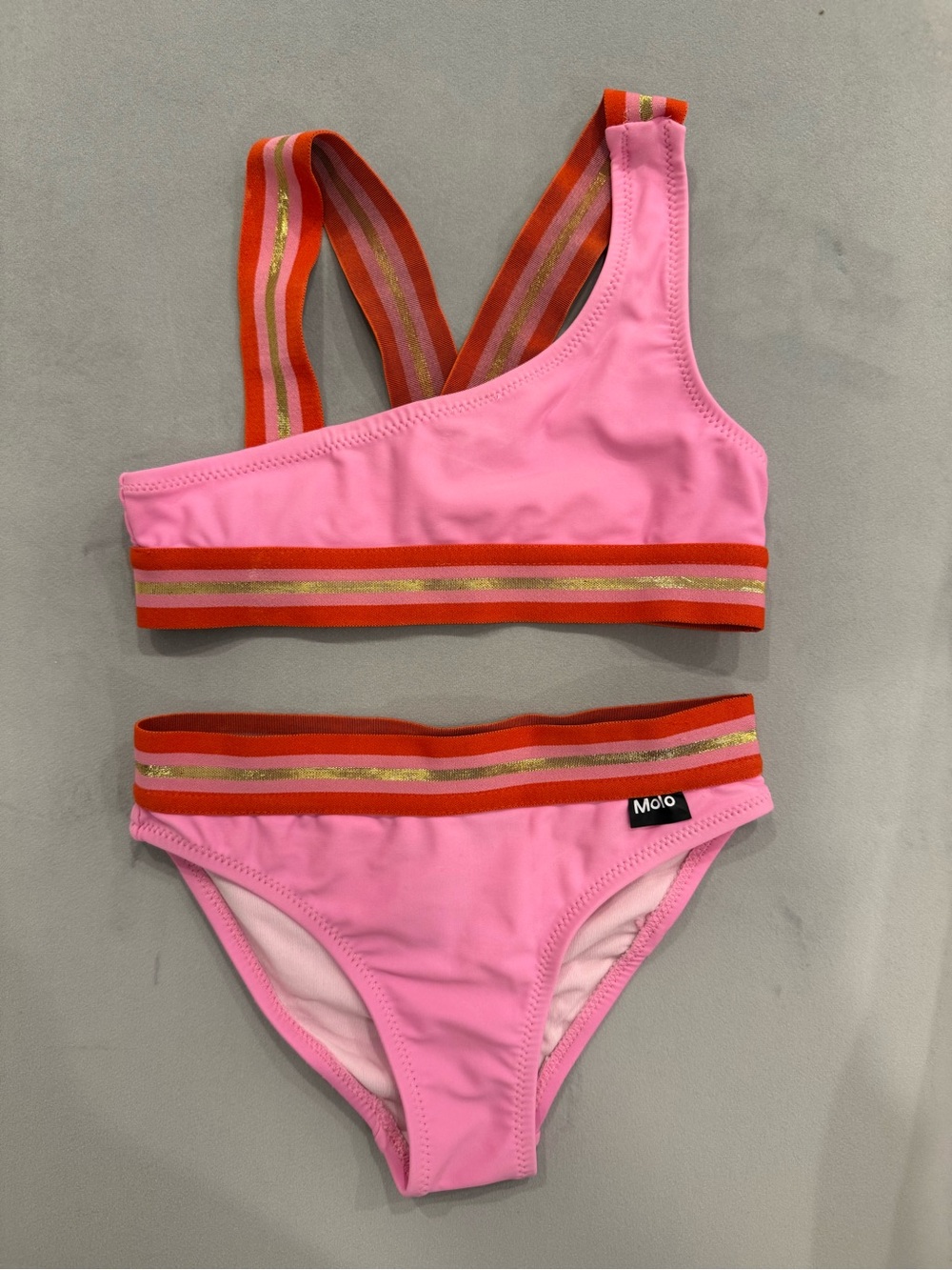 Molo Pink Sporty Bikini Set with Striped Elastic Trim